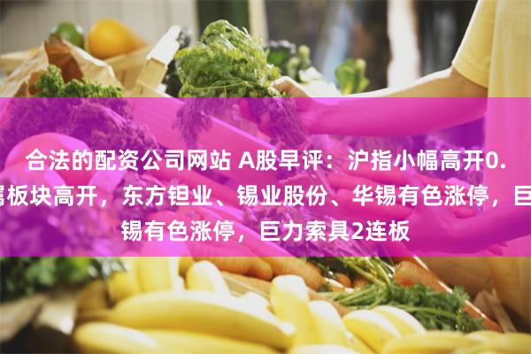 合法的配资公司网站 A股早评：沪指小幅高开0.09%！小金属板块高开，东方钽业、锡业股份、华锡有色涨停，巨力索具2连板